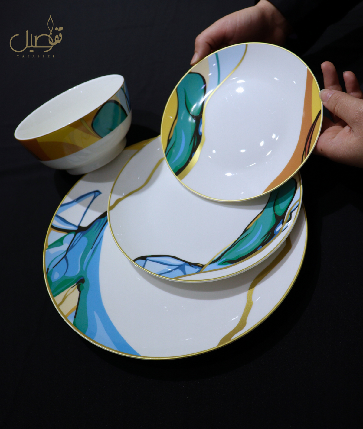 Service de table 24 pièces turquoise et or – photo 7 | TAFASSEL