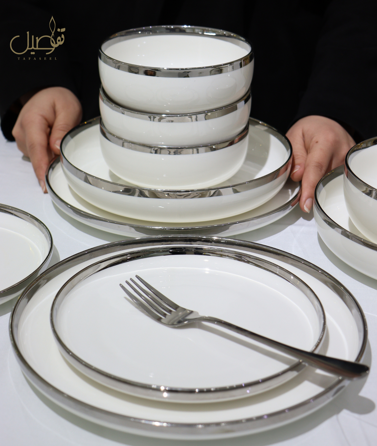 Service de table blanc argenté 27 pièces – photo 10 | TAFASSEL