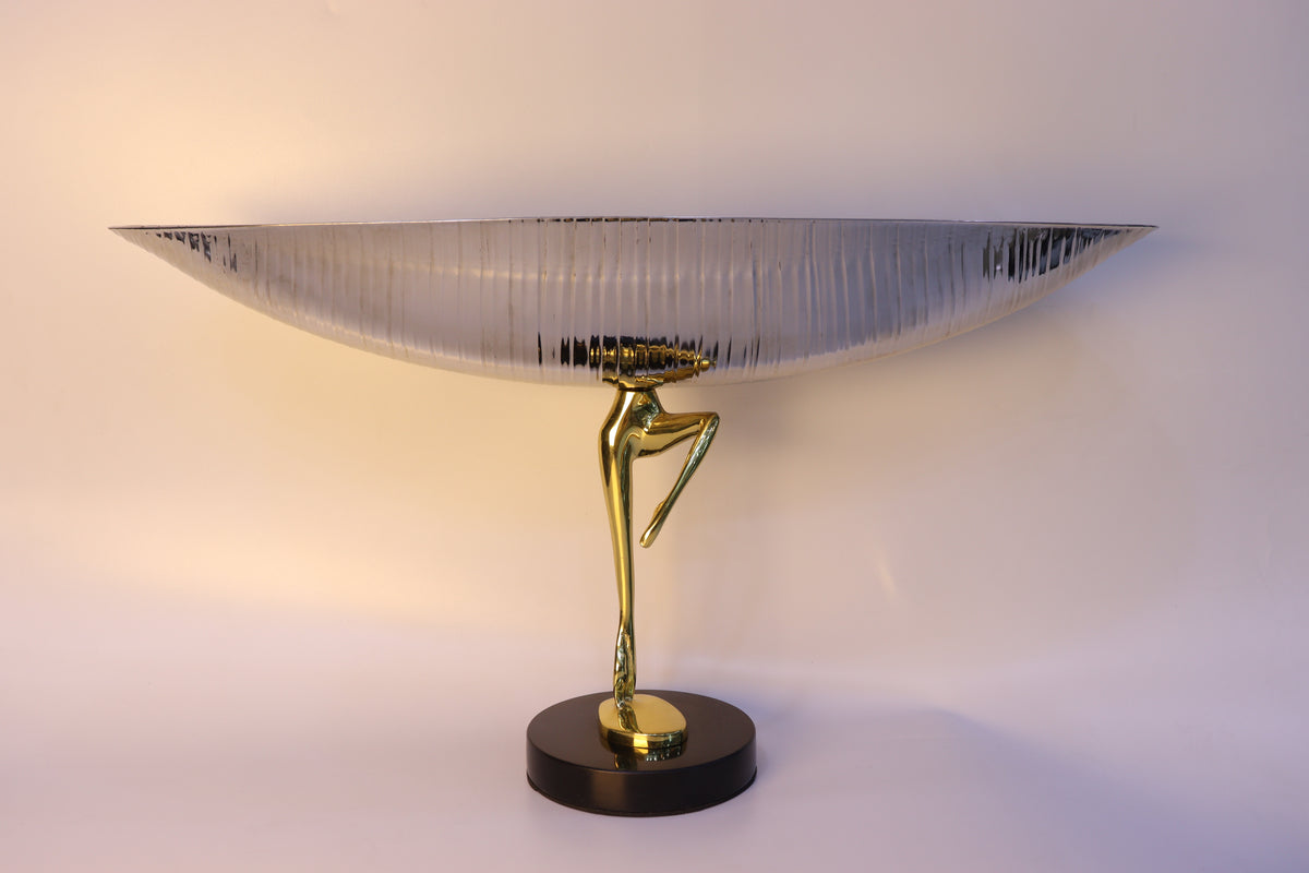 Présentoir Décoratif Prestige – Plateau Argenté & Base Noire et Dorée ✨