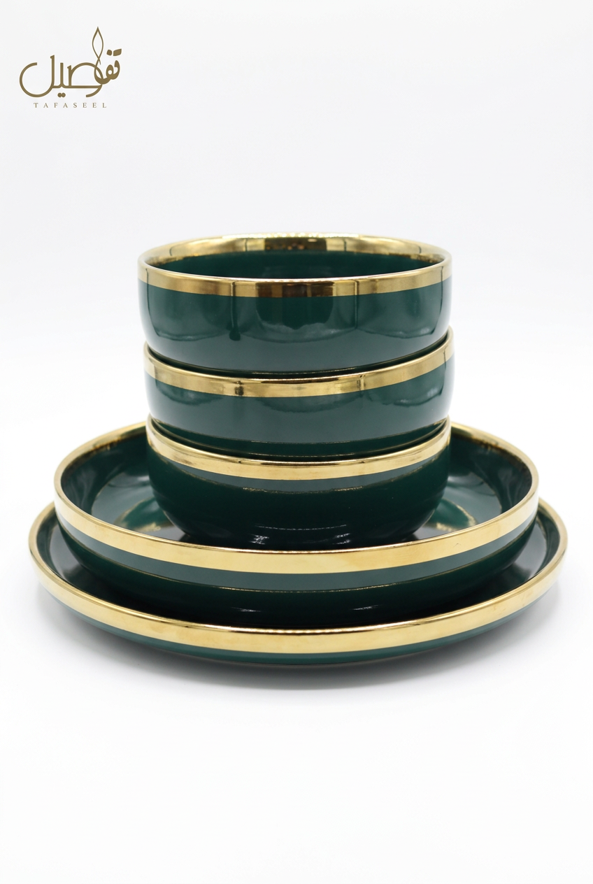 Service porcelaine verte et dorée 27 pièces – photo 3 | TAFASSEL