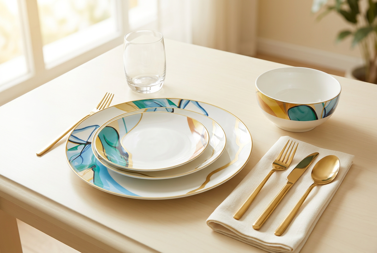 Service de table 24 pièces turquoise et or – TAFASSEL