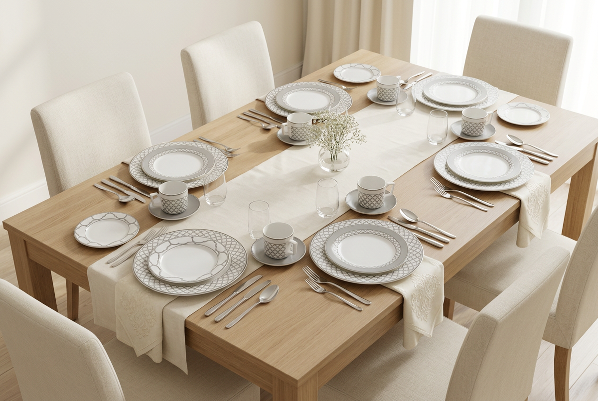 Mockup para seis de vajilla blanca y gris