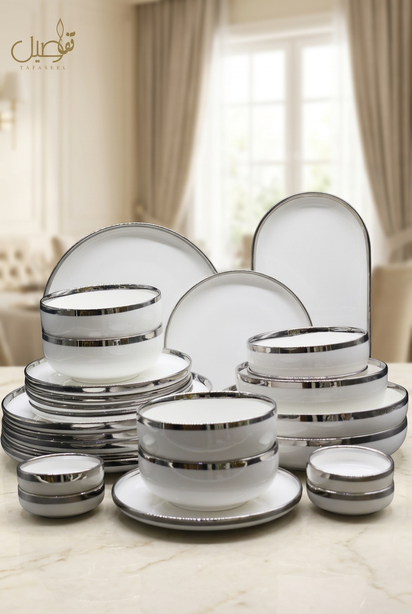 Service de table blanc argenté 27 pièces – photo 2 | TAFASSEL