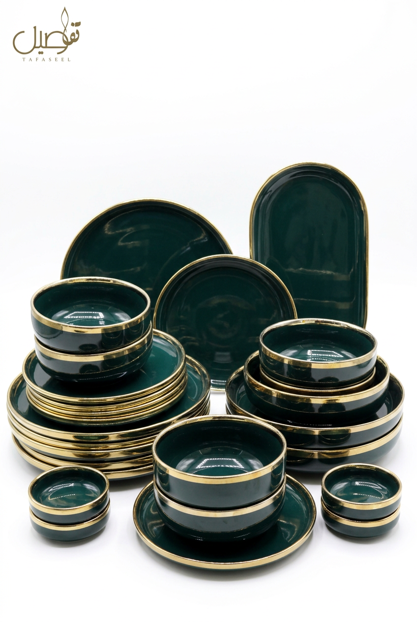 Service porcelaine verte et dorée 27 pièces – photo 6 | TAFASSEL