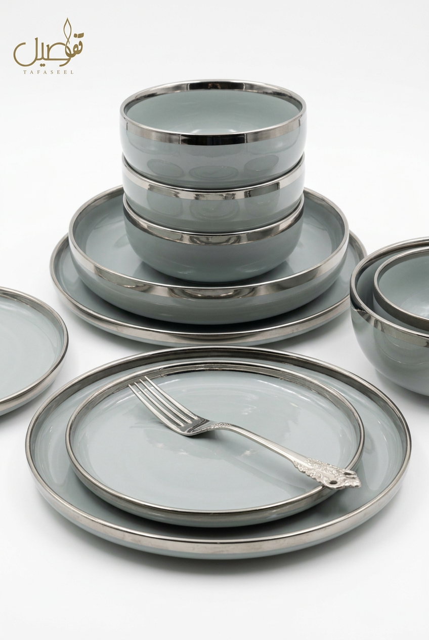 Service porcelaine 27 pièces gris argenté – photo 4 | TAFASSEL