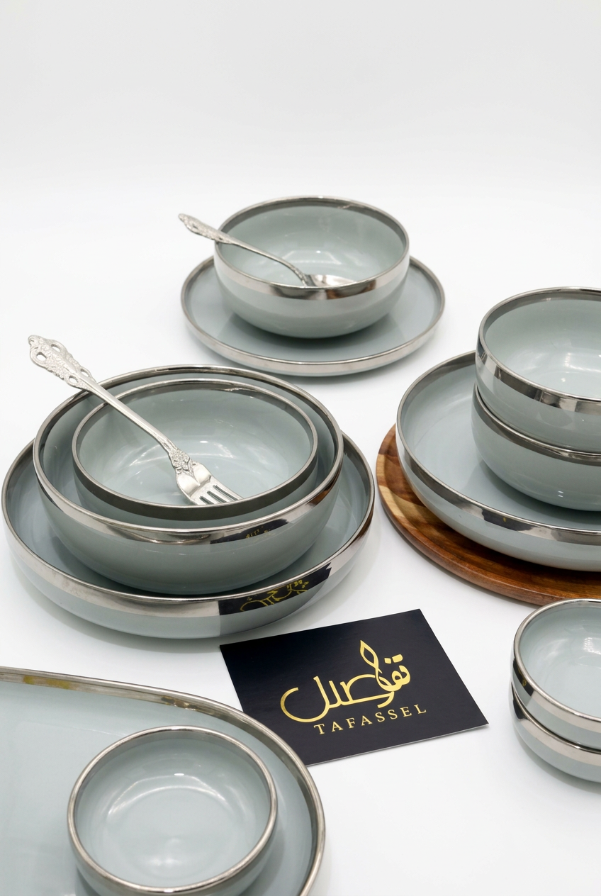Service porcelaine 27 pièces gris argenté – photo 6 | TAFASSEL