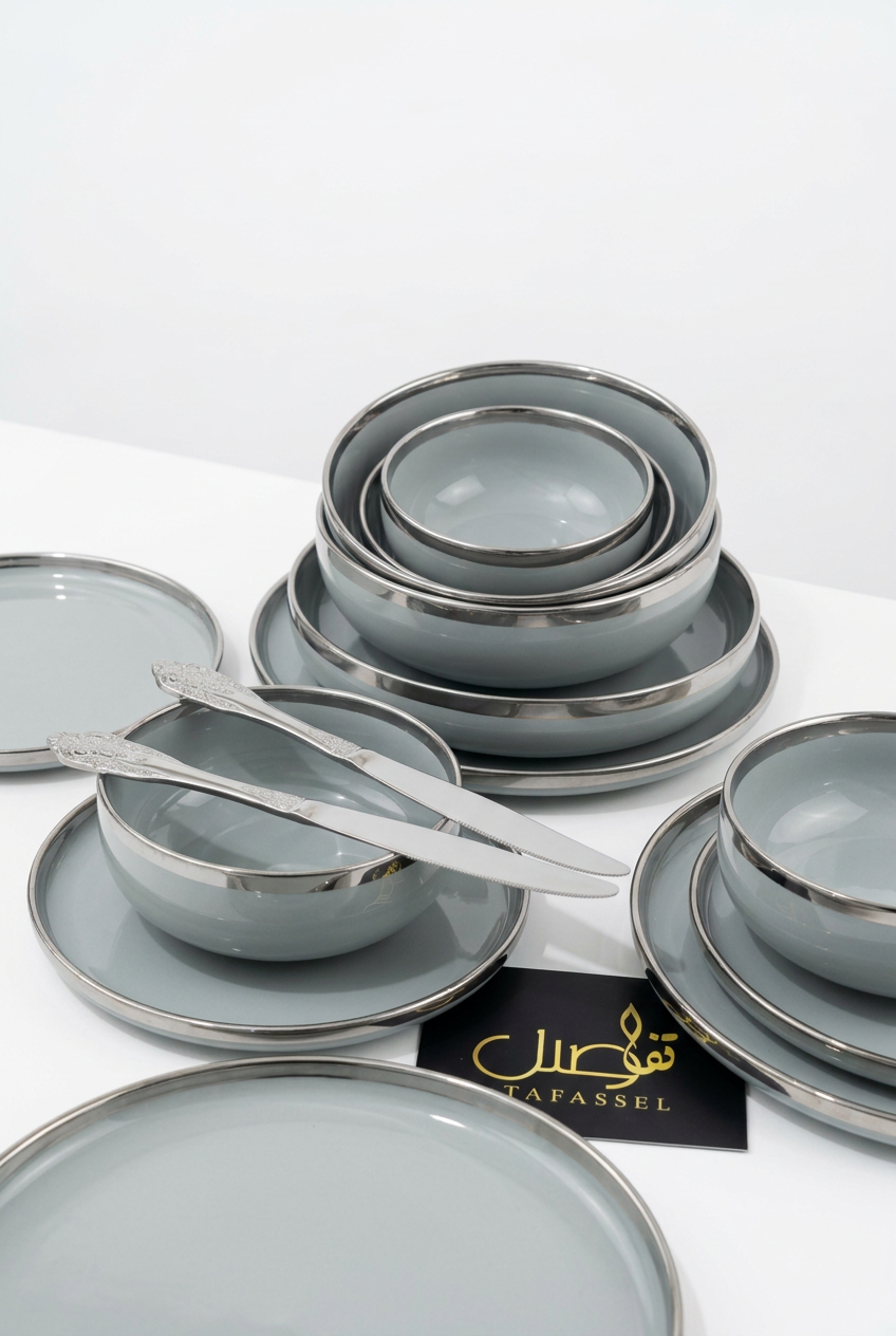 Service porcelaine 27 pièces gris argenté – photo 5 | TAFASSEL