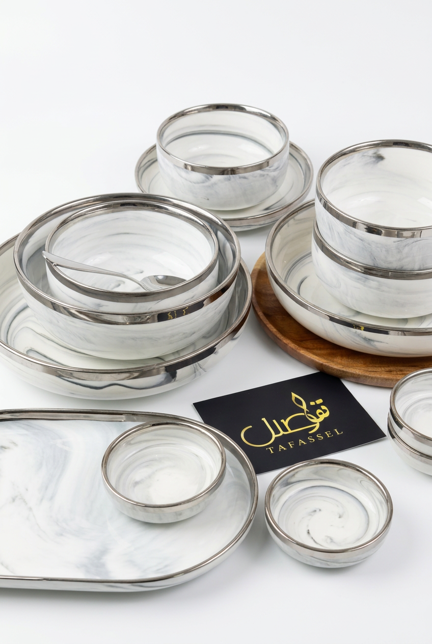 Service de table porcelaine effet marbre 27 pièces – photo 6 | TAFASSEL