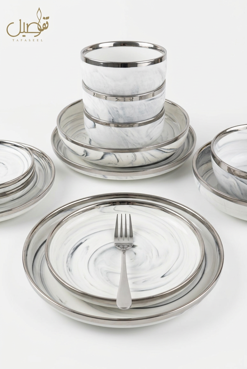 Service de table porcelaine effet marbre 27 pièces – photo 3 | TAFASSEL