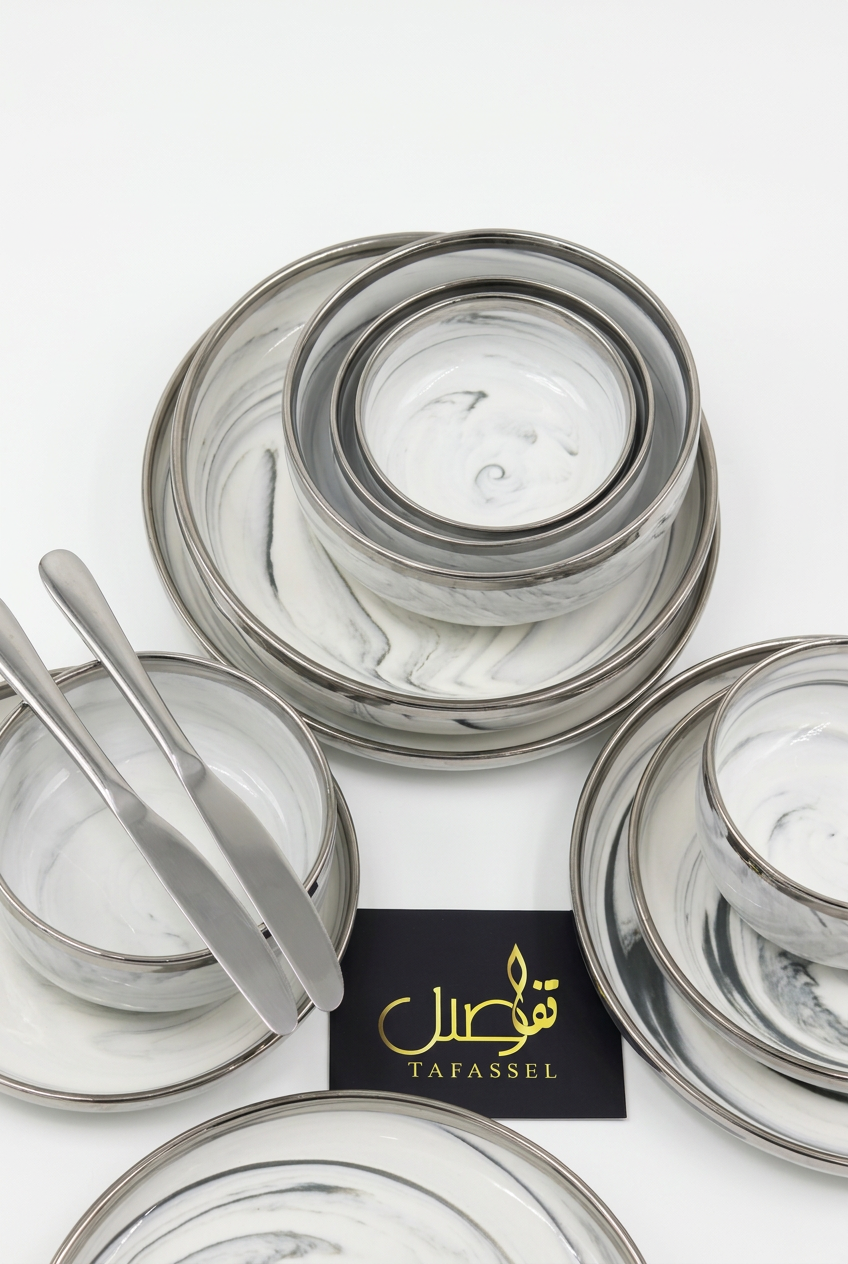 Service de table porcelaine effet marbre 27 pièces – photo 7 | TAFASSEL
