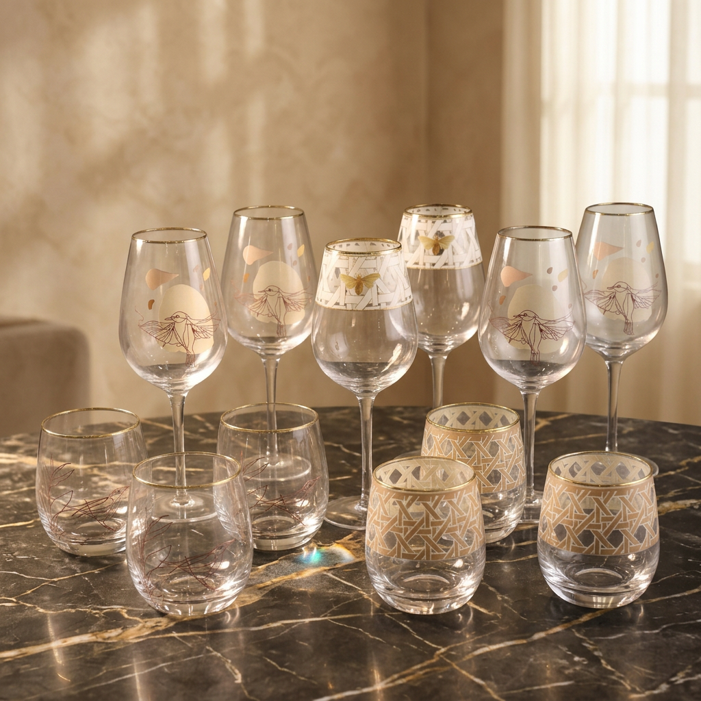 Verres TAFASSEL sur table en marbre