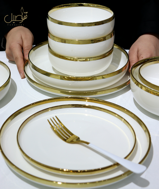 Service de table porcelaine blanc et or 27 pièces – TAFASSEL