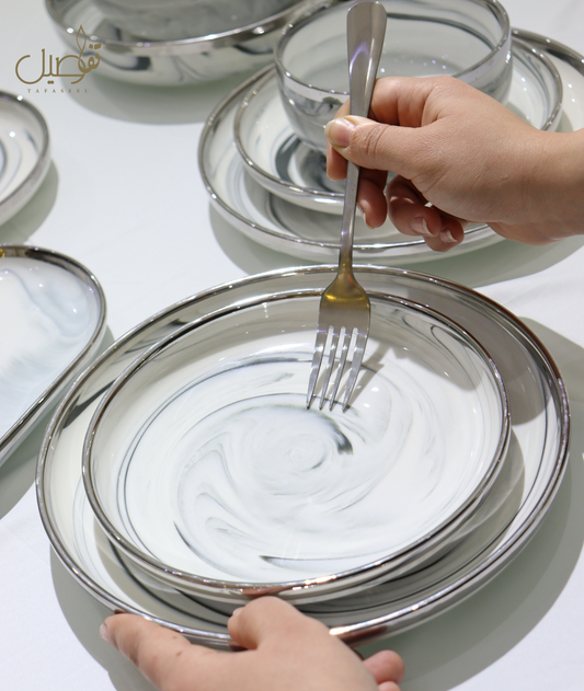 Service de table porcelaine effet marbre 27 pièces – TAFASSEL