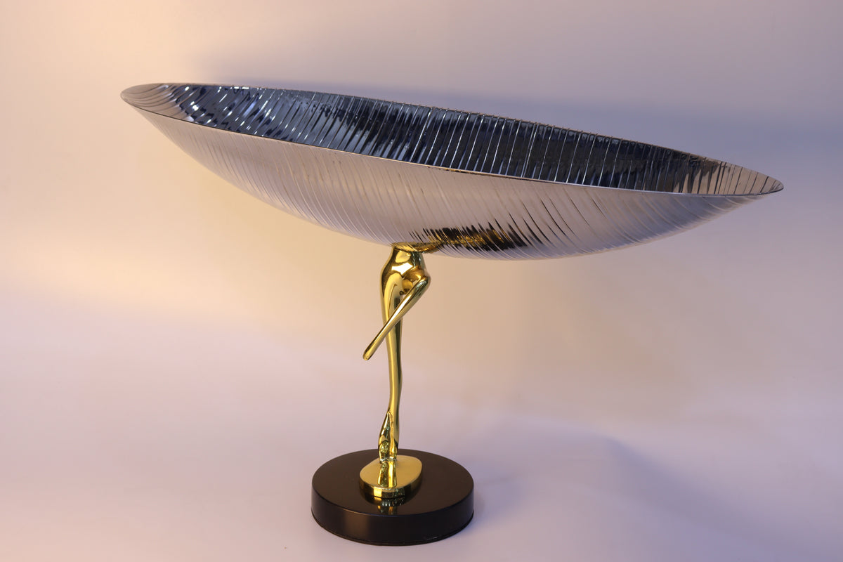 Présentoir Décoratif Prestige – Plateau Argenté & Base Noire et Dorée ✨