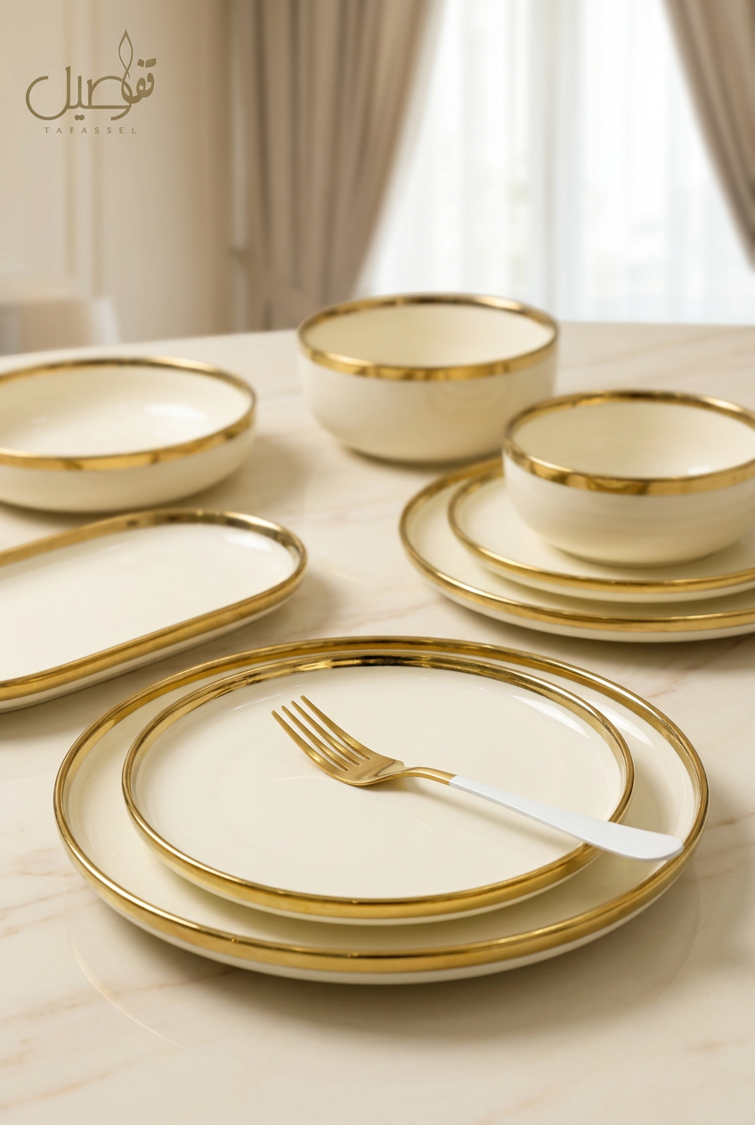 Service de table beige doré 27 pièces – photo 7 | TAFASSEL