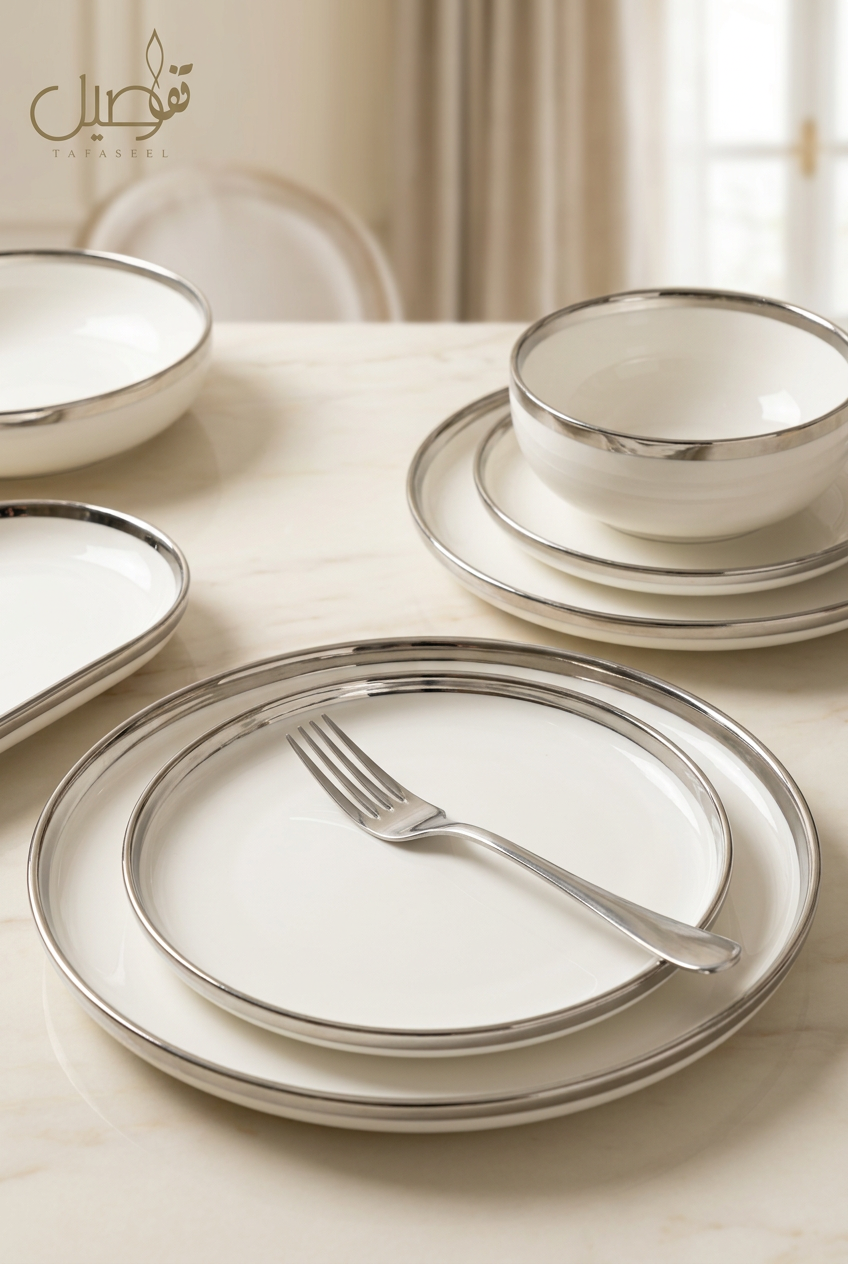 Service de table blanc argenté 27 pièces – photo 4 | TAFASSEL