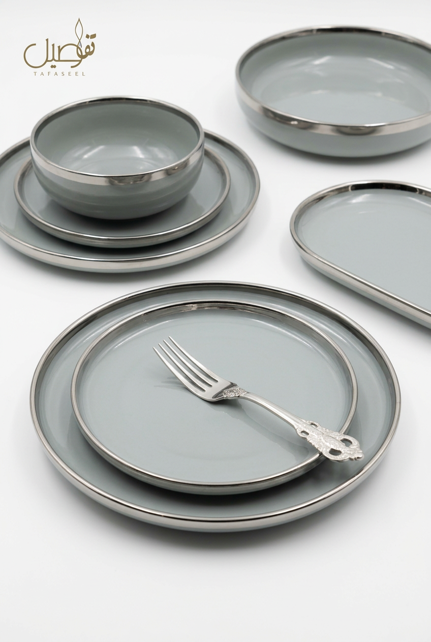 Service porcelaine 27 pièces gris argenté – photo 3 | TAFASSEL