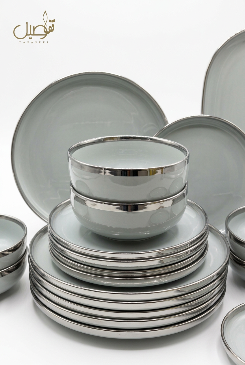 Service porcelaine 27 pièces gris argenté – TAFASSEL