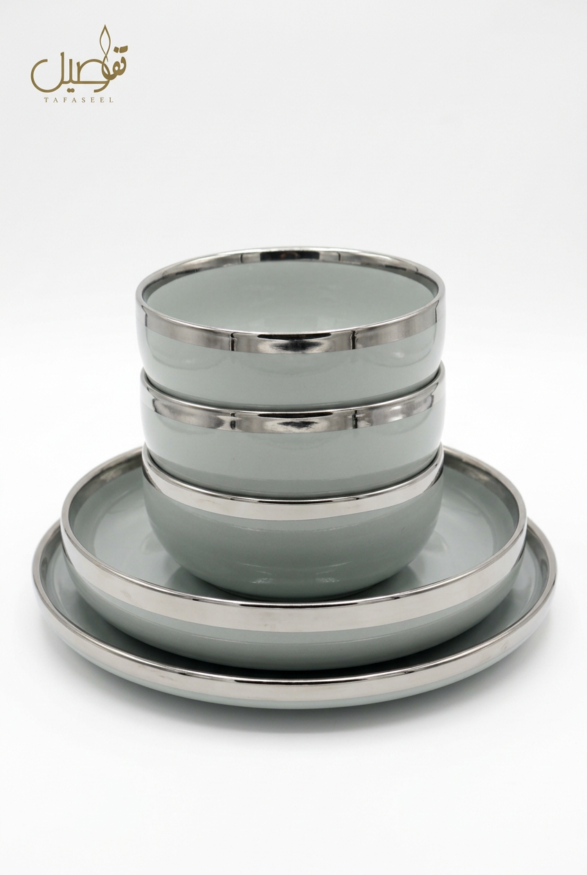 Service porcelaine 27 pièces gris argenté – photo 2 | TAFASSEL