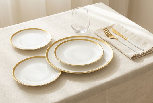 Service d’assiettes 18 pièces blanc et or – TAFASSEL