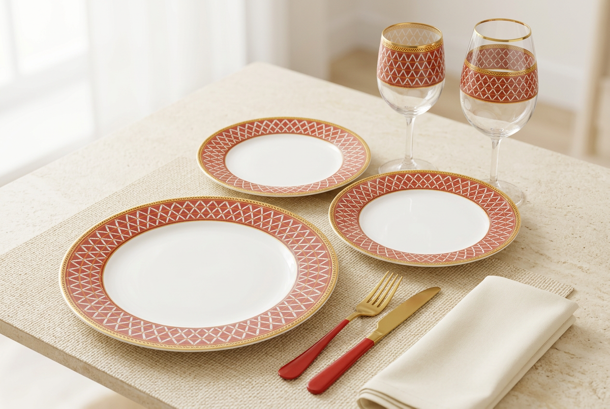 Service d’assiettes 18 pièces rouge – TAFASSEL
