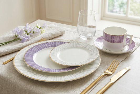 Service de table 30 pièces blanc et lilas – TAFASSEL