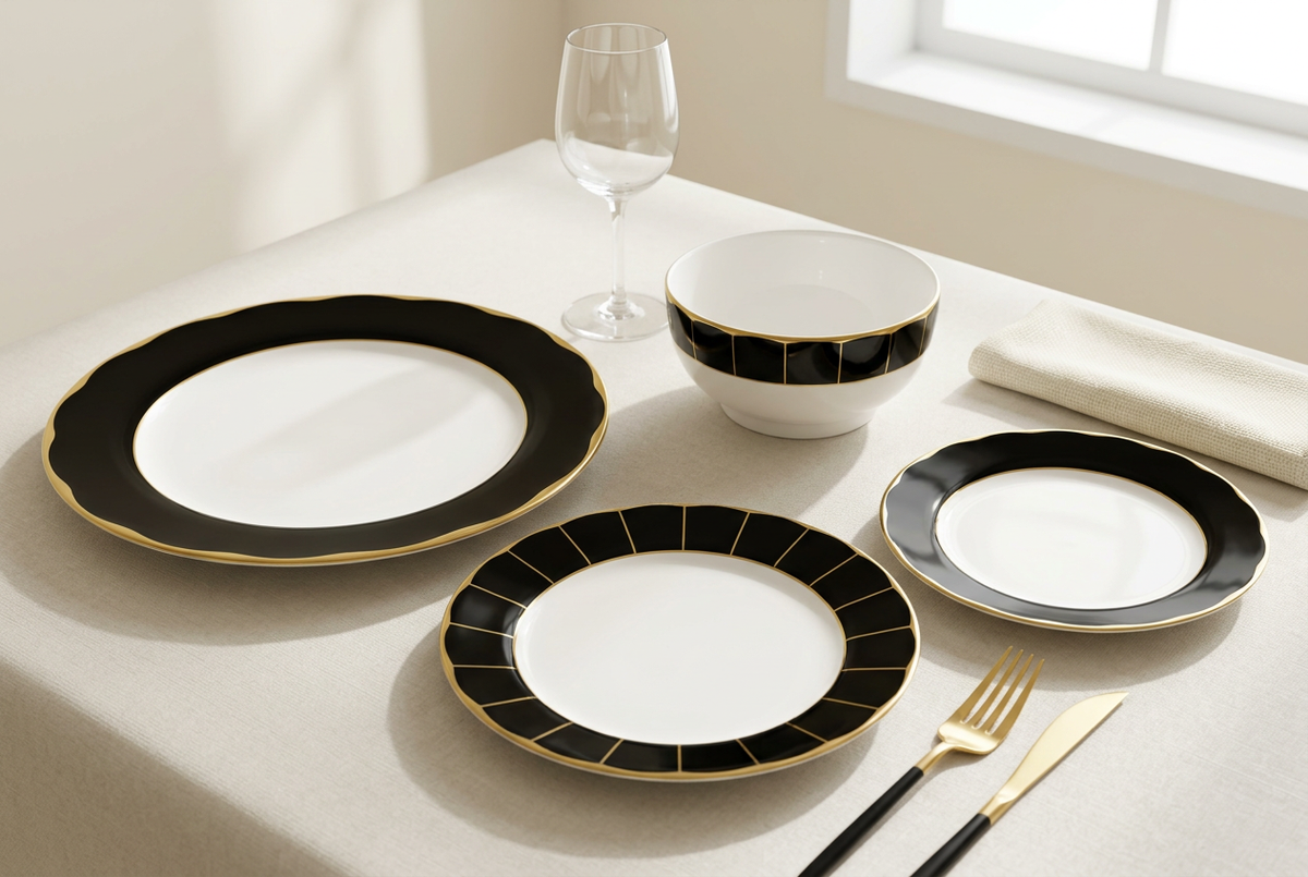 Service de table 24 pièces noir et blanc – TAFASSEL