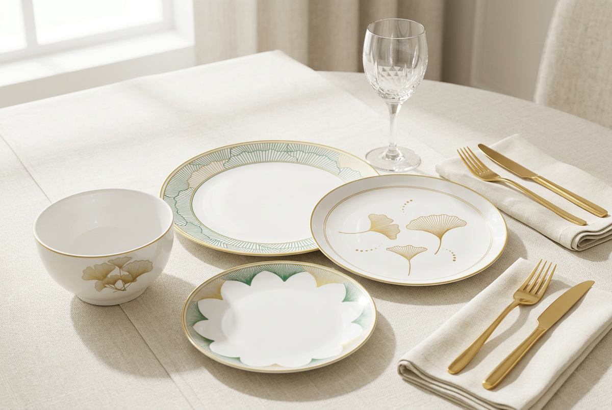 Service de table 24 pièces motif ginkgo – TAFASSEL