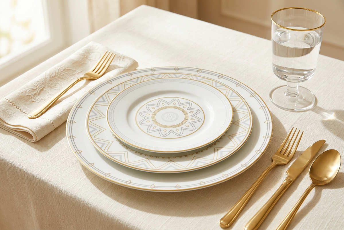 Service d’assiettes 18 pièces à motifs géométriques – TAFASSEL