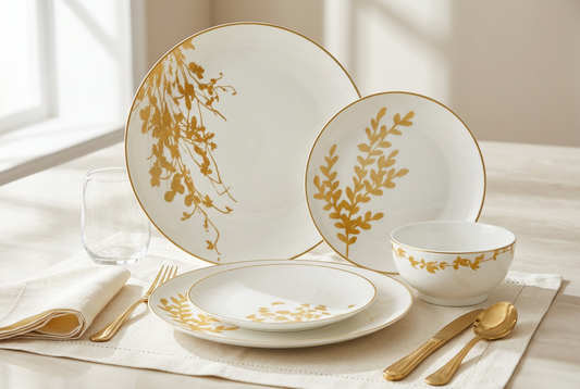 Service de table 24 pièces branches dorées – TAFASSEL
