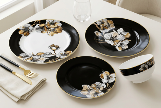Service de table noir floral 24 pièces – TAFASSEL