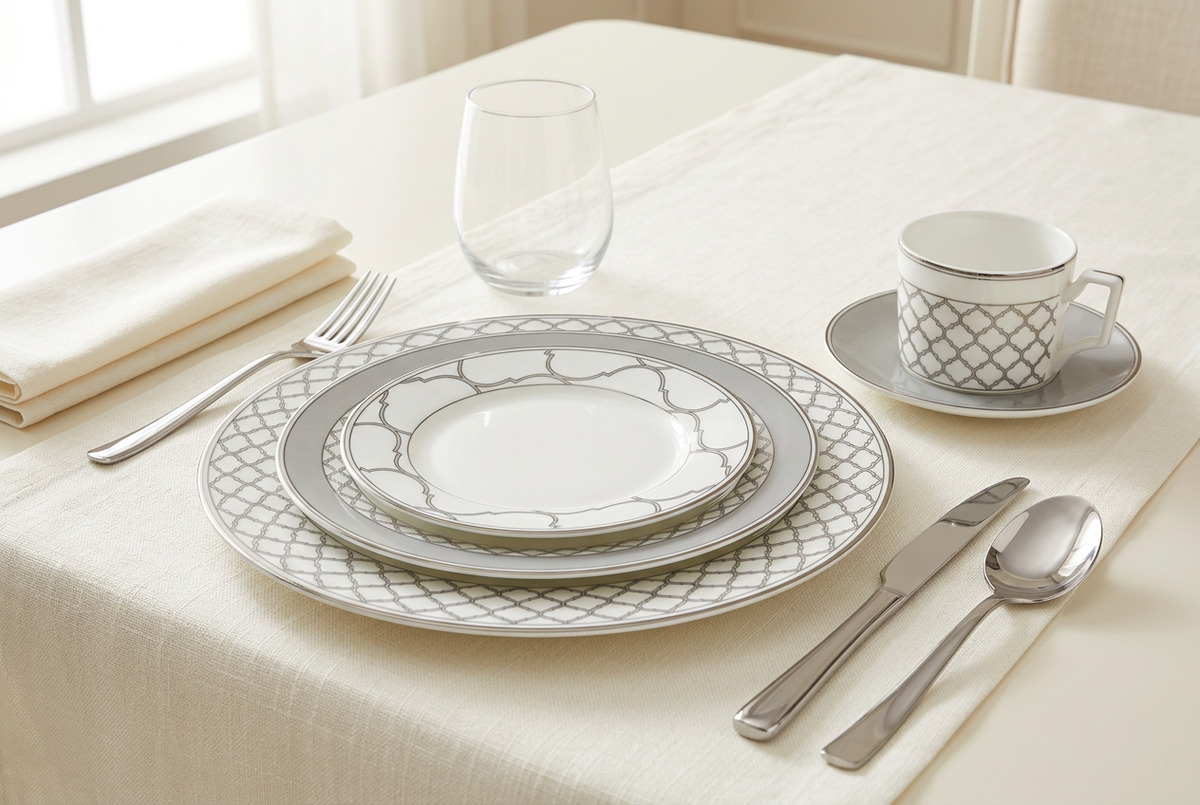 Service de table 30 pièces blanc et gris – TAFASSEL