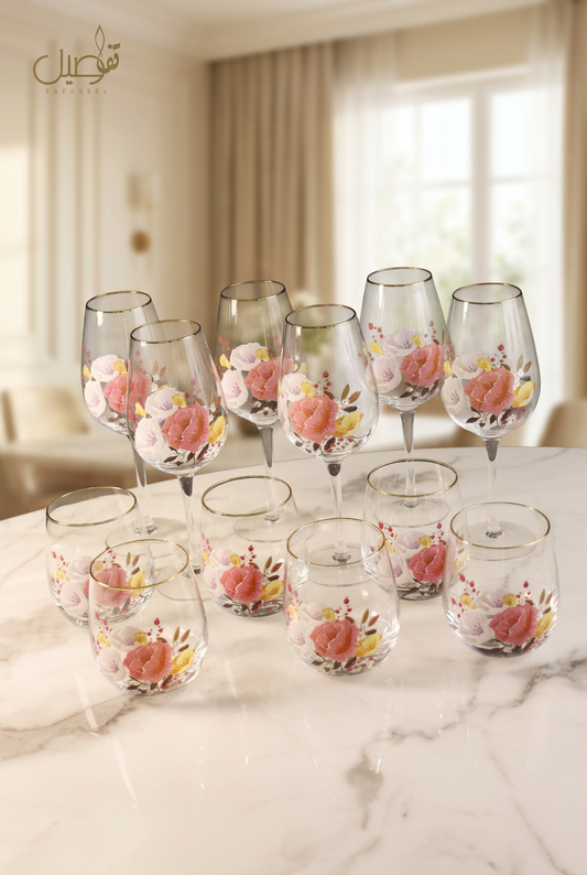 Coffret de 12 verres motif fleur – TAFASSEL