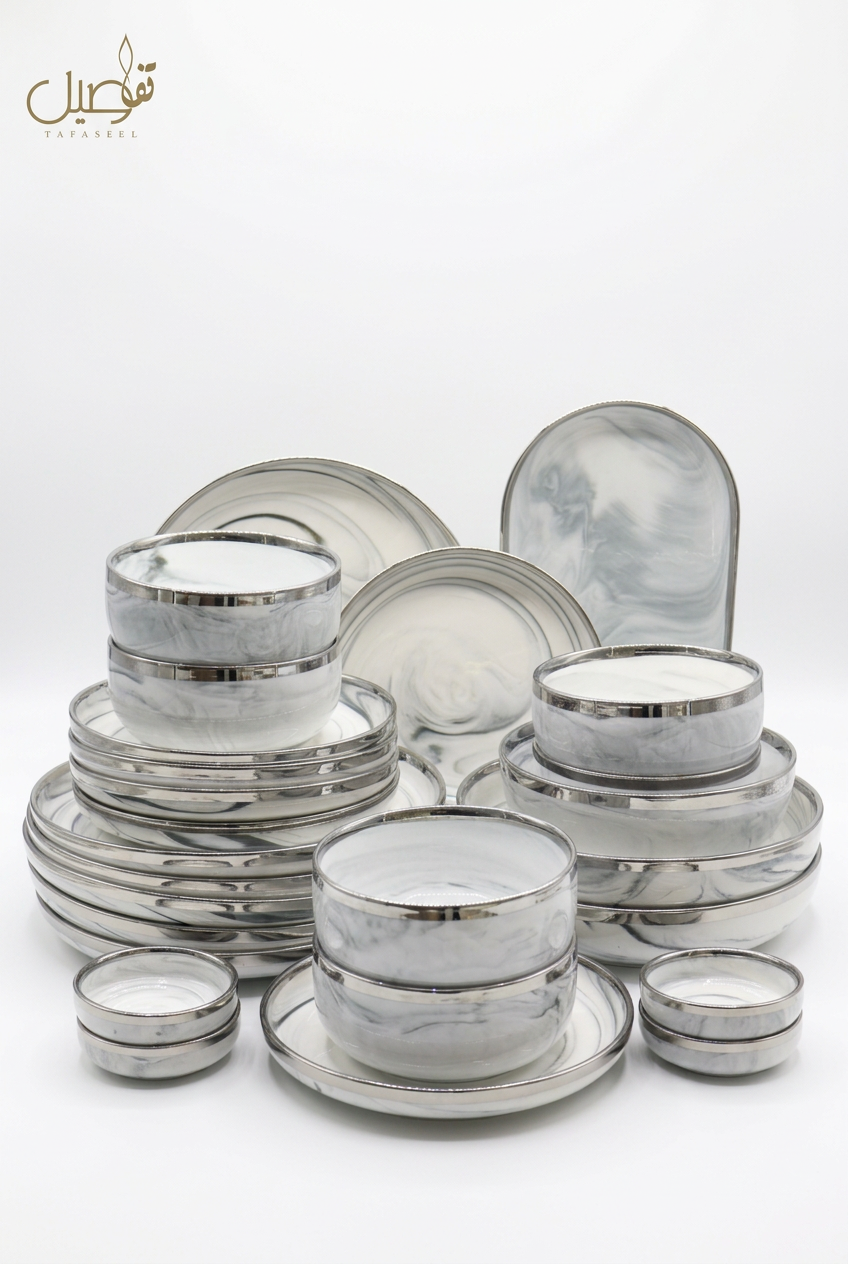 Service de table porcelaine effet marbre 27 pièces – photo 5 | TAFASSEL