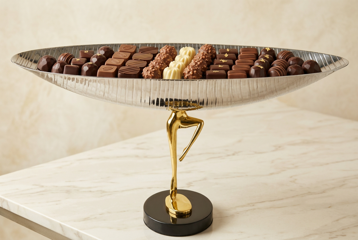 Silver platter with an elegant assortment of luxury chocolates