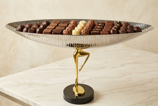Silver platter with an elegant assortment of luxury chocolates