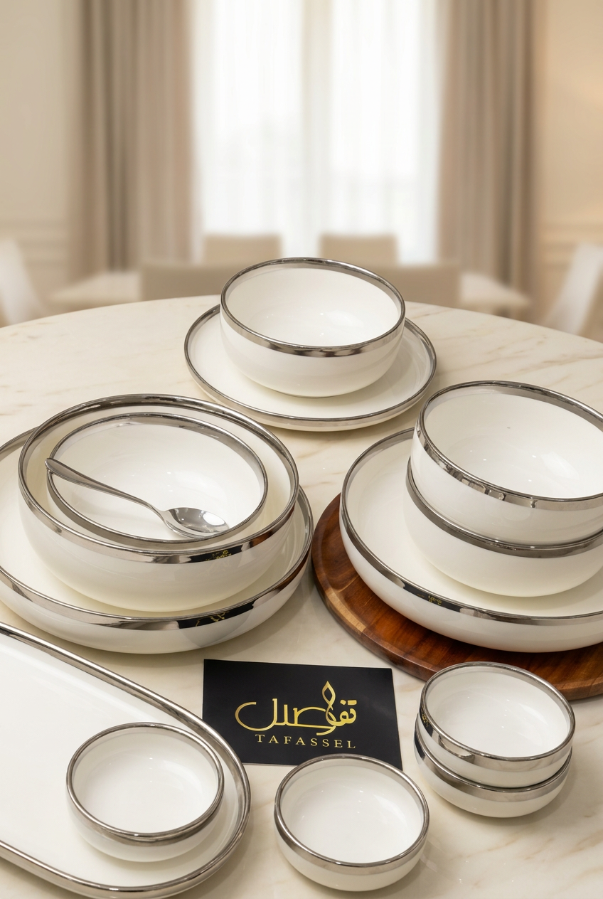 Service de table blanc argenté 27 pièces – photo 6 | TAFASSEL